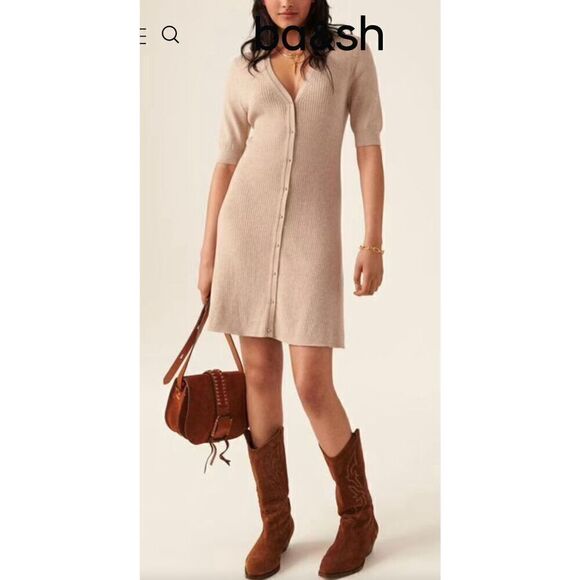 ba&sh Dresses & Skirts - Ba&sh Kai Ribbed Knit Mini Dress in Biege NWT Size Medium